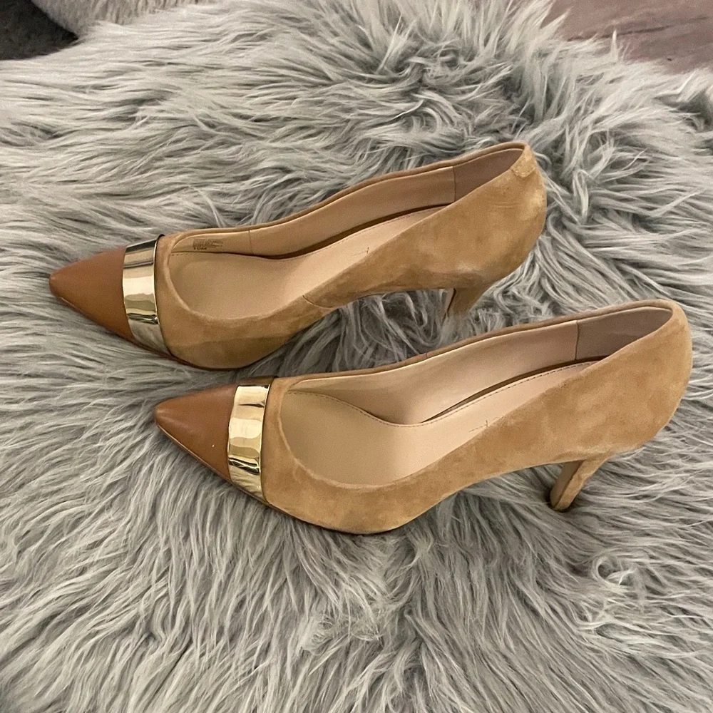 Banana Republic Tan Suede Upper & Heels with Gold Detail - Picture 1 of 8